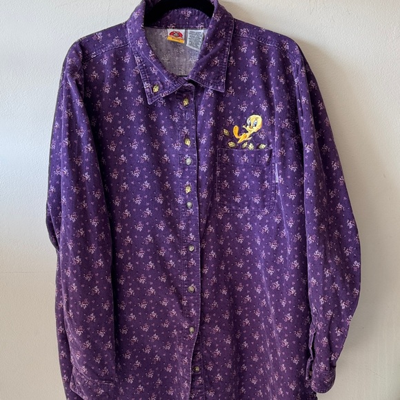 LooneyTunes WB Purple Tweety Embroidered Women 100%Cotton button down shirt - Picture 9 of 15